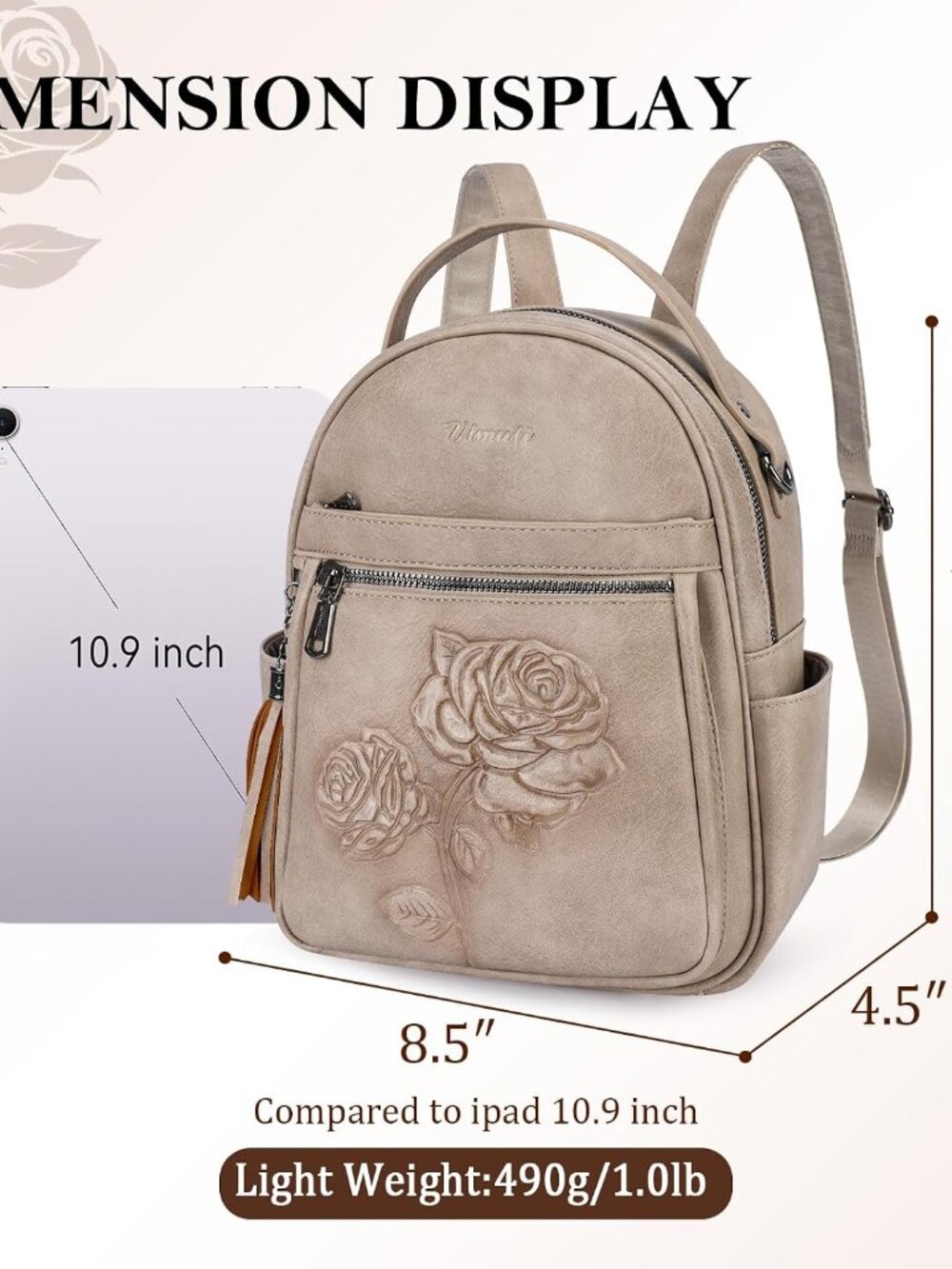 Mini Backpack Purse for Women,Embossed Vegan Leather Small Backpack Fashion Back - Picture 3 of 6